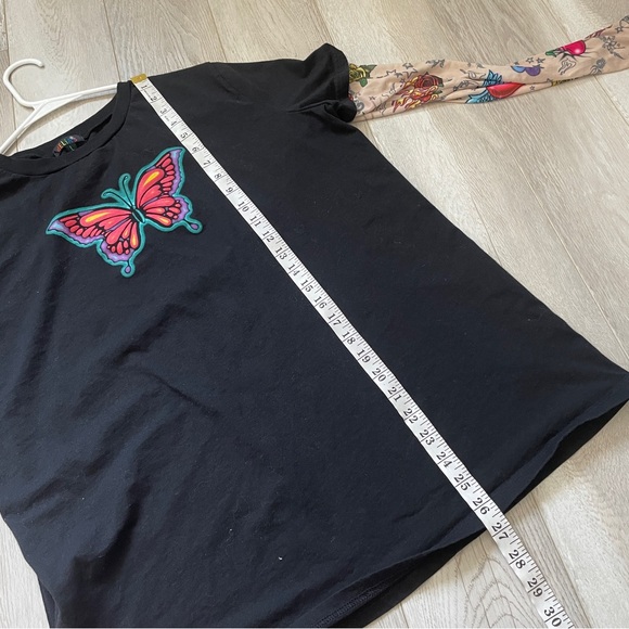 Delia*s Y2K Top butterfly tattoo long sleeve womens Black (large) kidcore punk - Picture 3 of 8